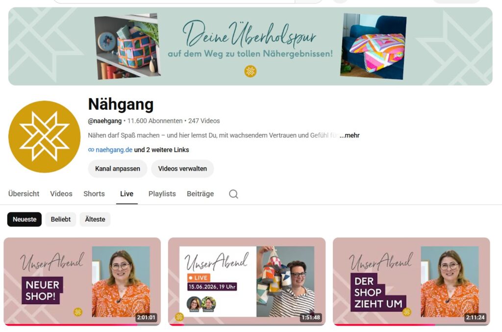 Live-Abend Nähgang auf YouTube